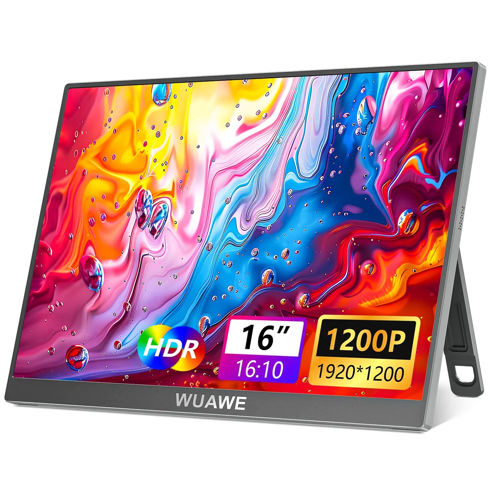 WUAWE 16" Portable Monitor 1920x1200P Travel Monitor with Kickstand USB-C HDMI External Portable Monitor for Laptop IPS HDR Freesync Gaming Monitor Plug&Play for PC Mac Phone PS5 Xbox Switch(Grey)