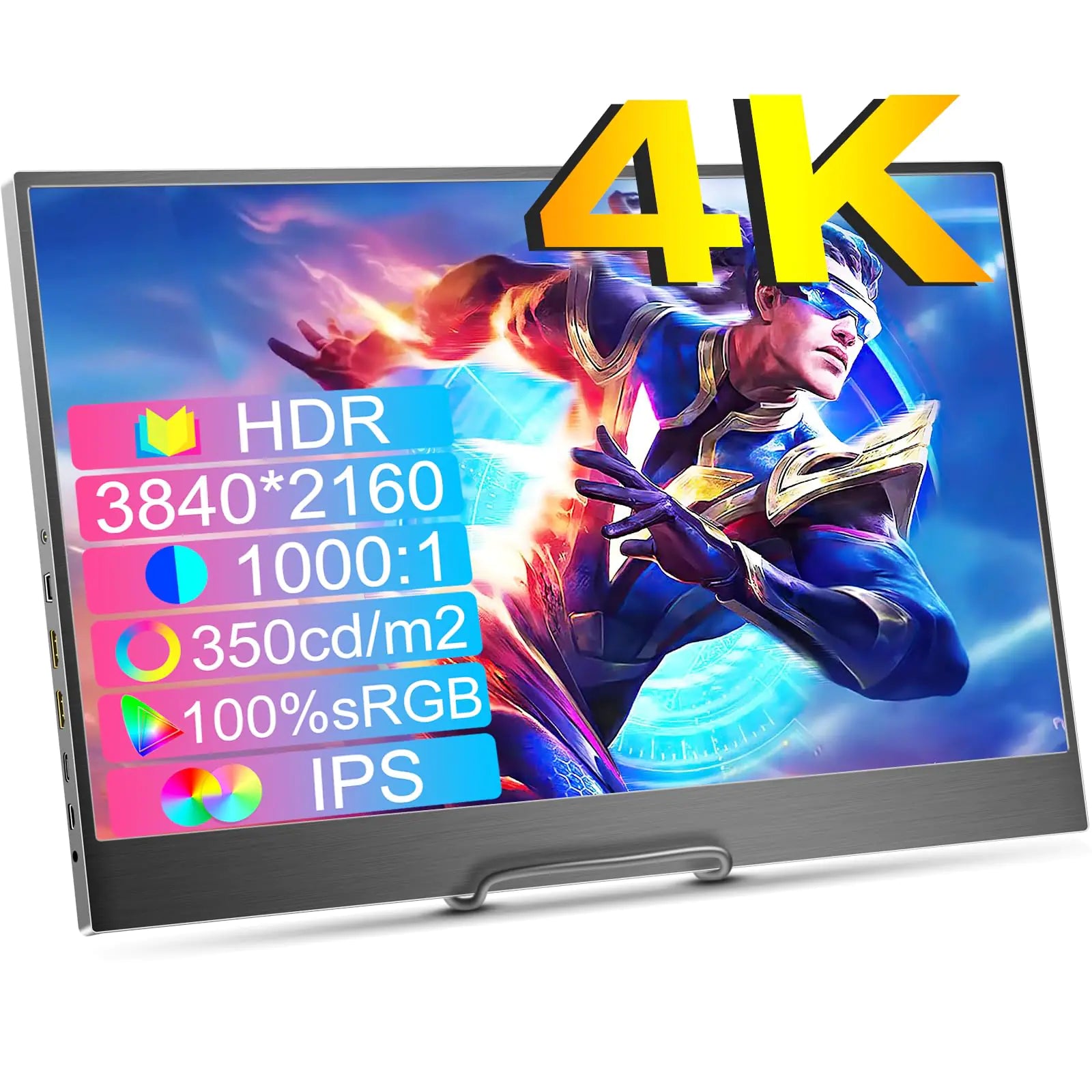Jhcztrk 4K 15.6 Inch Portable Monitor UHD 3840X2160 IPS 100% SRGB Laptop Monitor with Speakers USB-C Mini HDMI PC Gaming Monitor Travel Monitor for PC/ PS4/5/Xbox/Switch