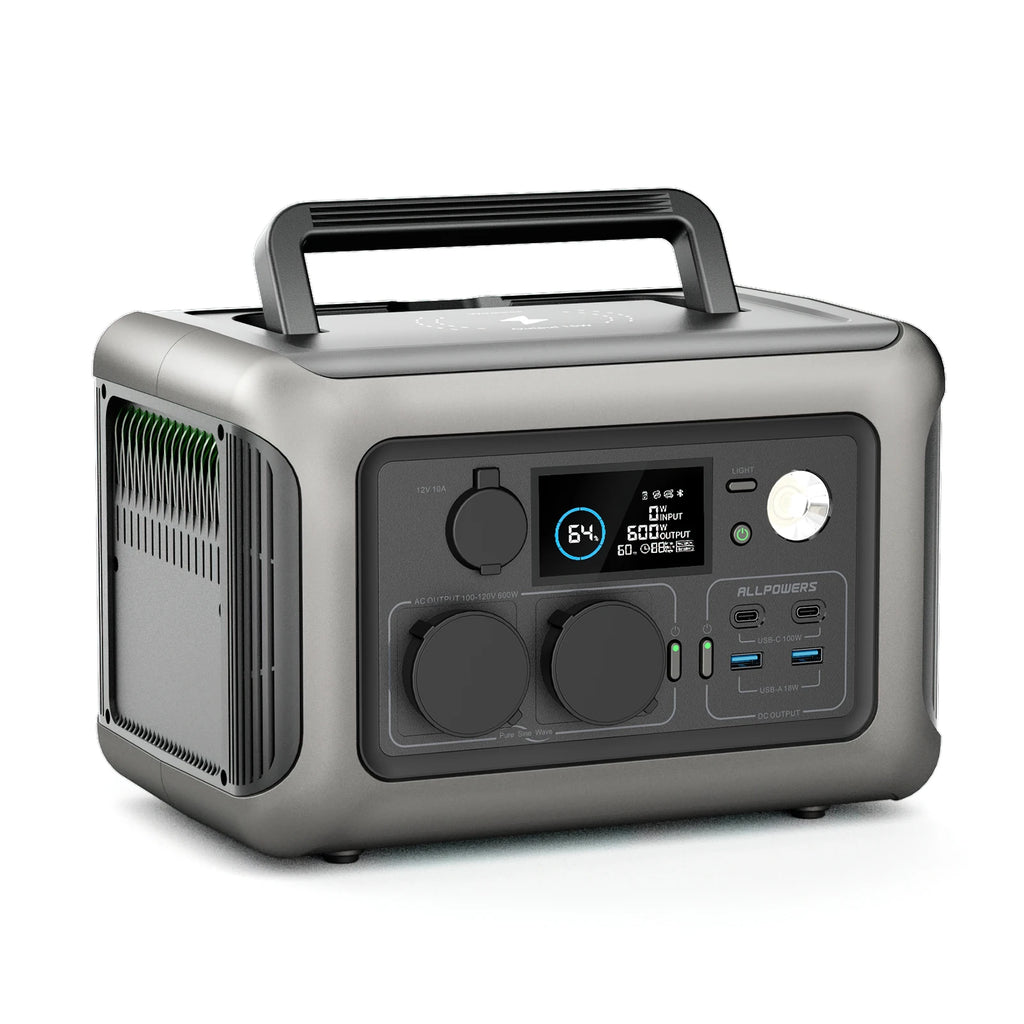 299Wh 600W Portable Power Station R600, Lifepo4 Battery Backup with UPS Function, 1 Hour to Full 400W Input, MPPT