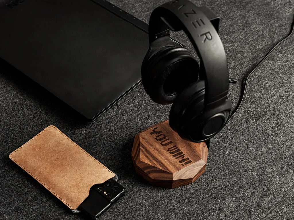 Wooden Headphone Stand, Headphone Holder, Desk Headphone Hanger - Gift for Gamers and Audiophiles. Gaming Headset Stand Made of Walnut