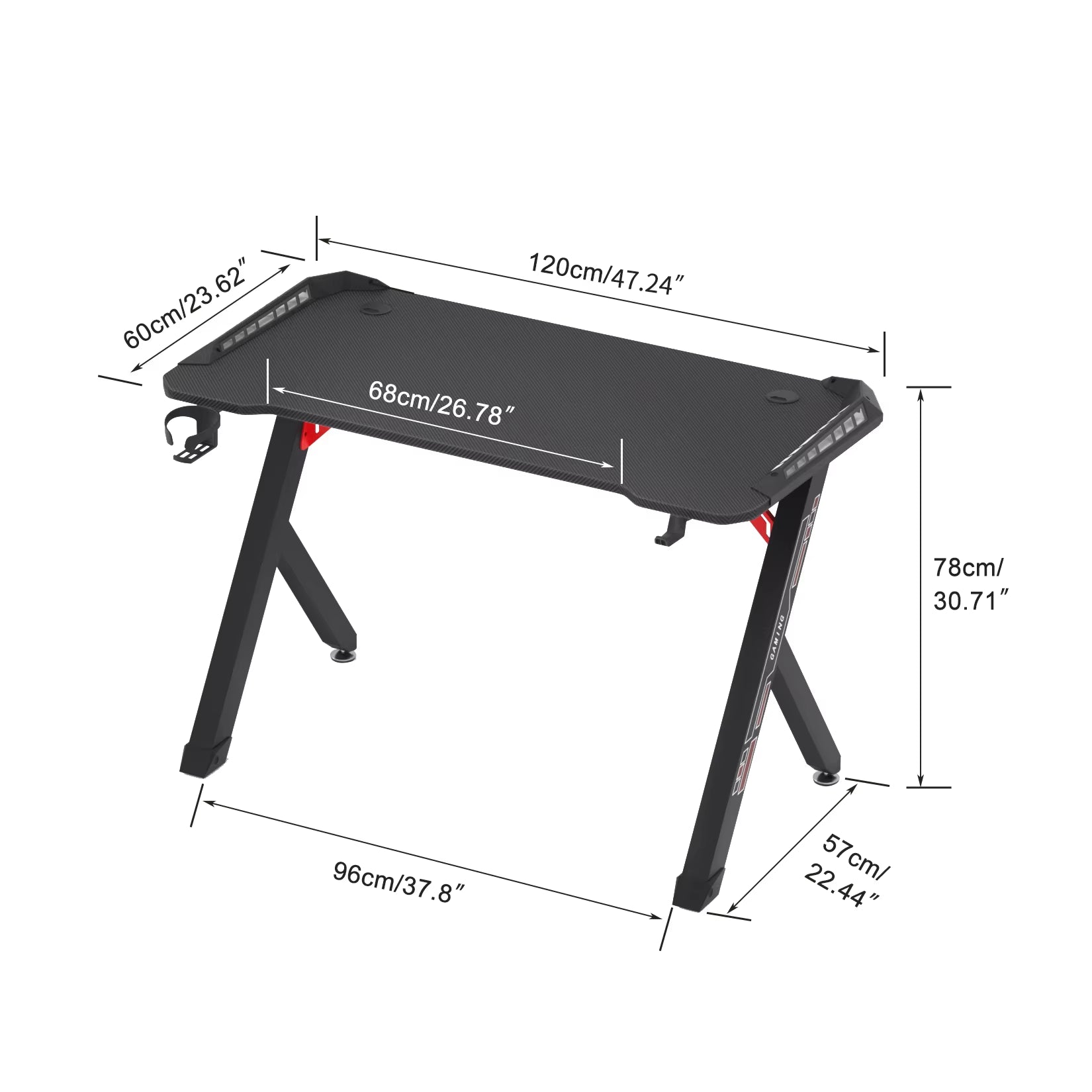 100Cm/120Cm RGB Gaming Desk Computer Table with LED Lights and Cup Holder