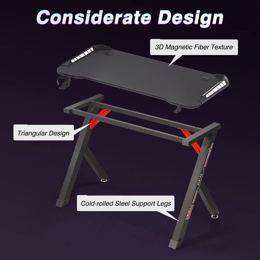 100Cm/120Cm RGB Gaming Desk Computer Table with LED Lights and Cup Holder