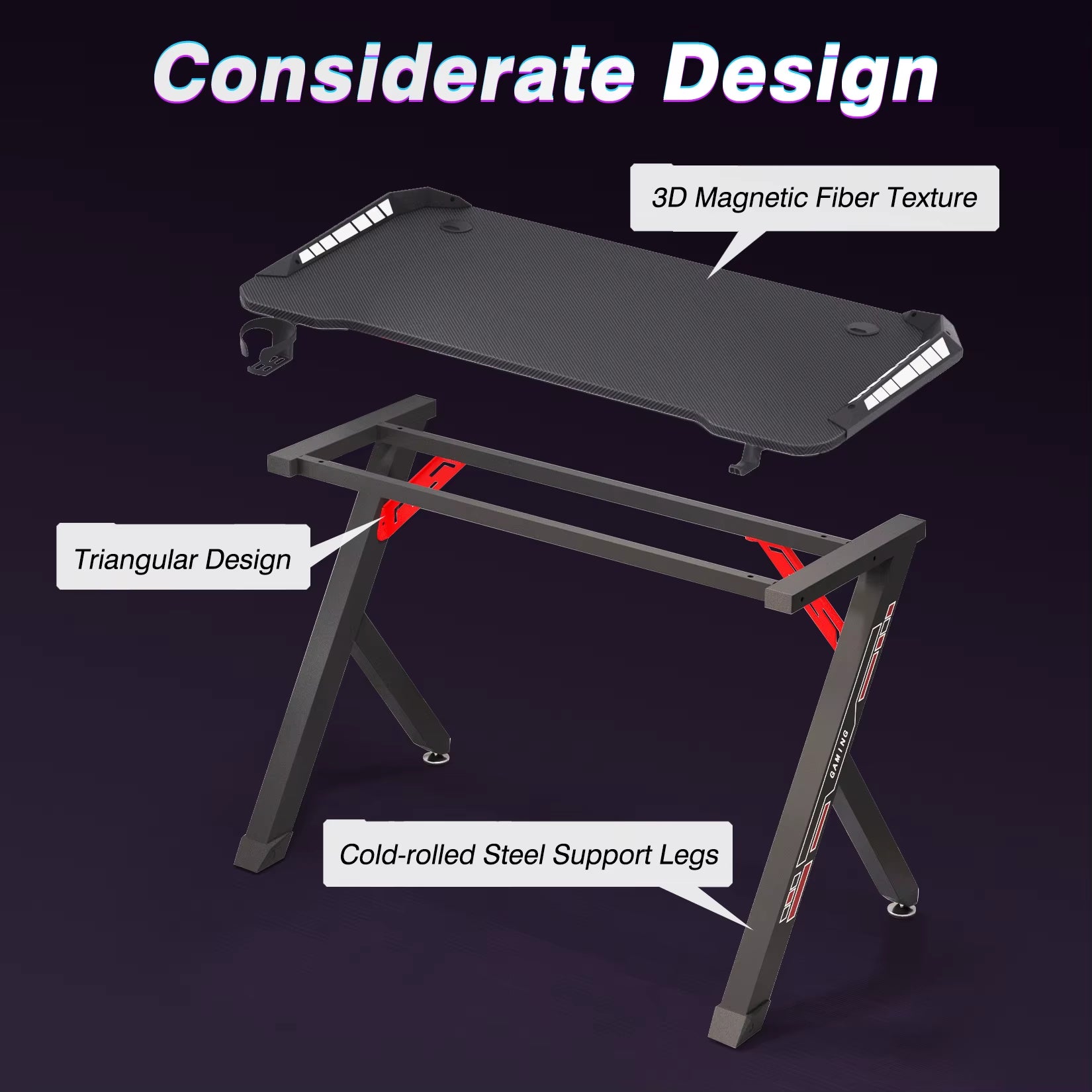 100Cm/120Cm RGB Gaming Desk Computer Table with LED Lights and Cup Holder