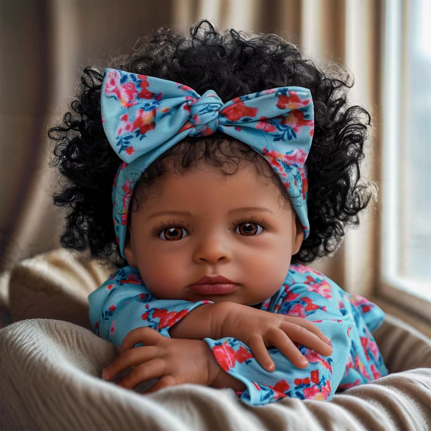Lifelike Reborn Black Girl- 18-Inch Realistic Newborn Real Life Baby Dolls with Clothes and Toy Gift for Kids Age 3+