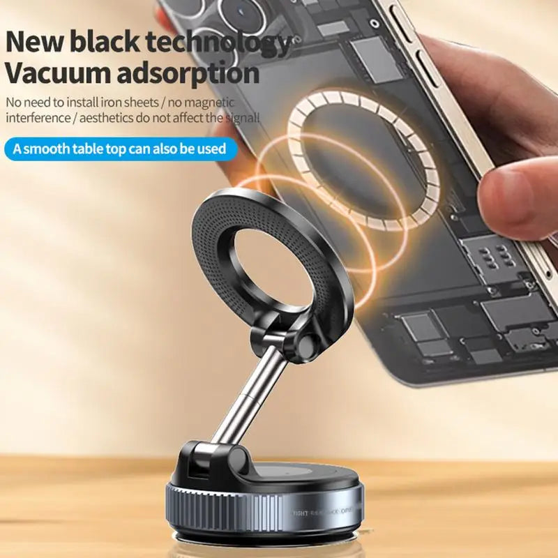 Vacuum Magnetic Car Phone Mount Strong Cup Car Foldable Phone Holder Retractable Navigation Stand 360-Degree Rotating Adjustable