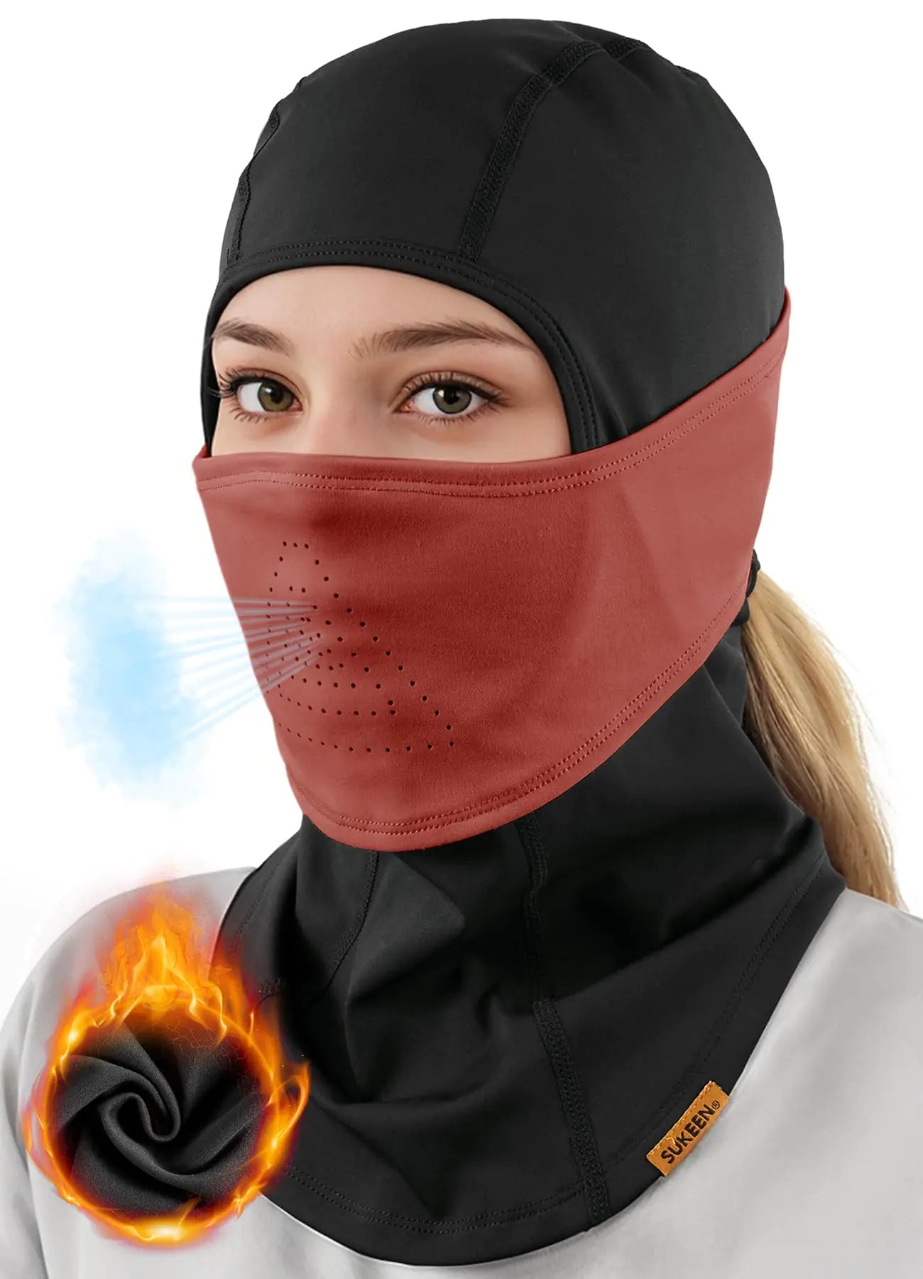 Sukeen Winter Balaclava Face Mask Breathable Ski Mask for Men Women Warmer Bandana Face Cover Cold Neck Gaiters for Outdoor Red