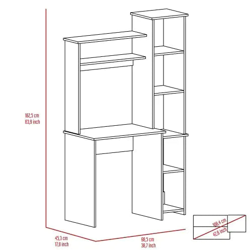 Desk, Five Shelves, Two Superior Shelves, White