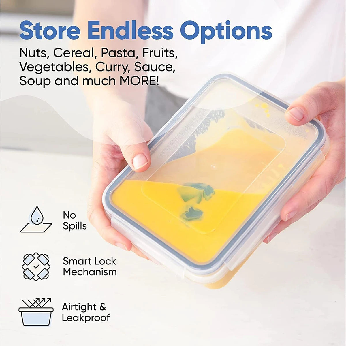 16-Piece Food Storage Container Set, Airtight Plastic Containers for Pantry and Kitchen Organization - Bpa-Free Lunch Containers
