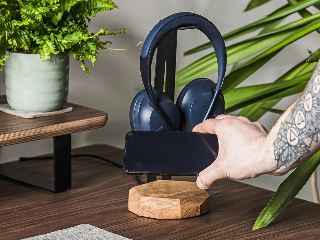 Wooden Headphone Stand, Headphone Holder, Desk Headphone Hanger - Gift for Gamers and Audiophiles. Gaming Headset Stand Made of Walnut