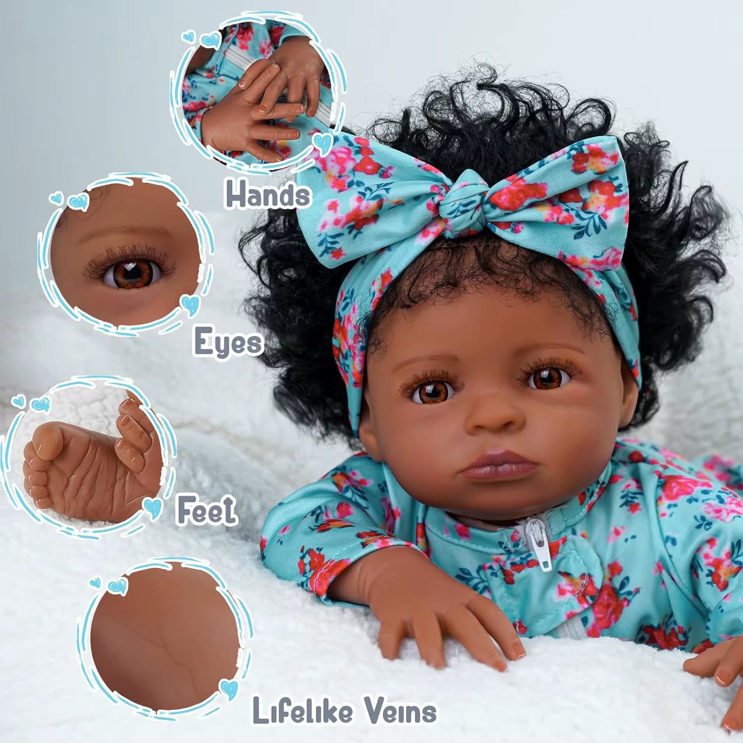 Lifelike Reborn Black Girl- 18-Inch Realistic Newborn Real Life Baby Dolls with Clothes and Toy Gift for Kids Age 3+