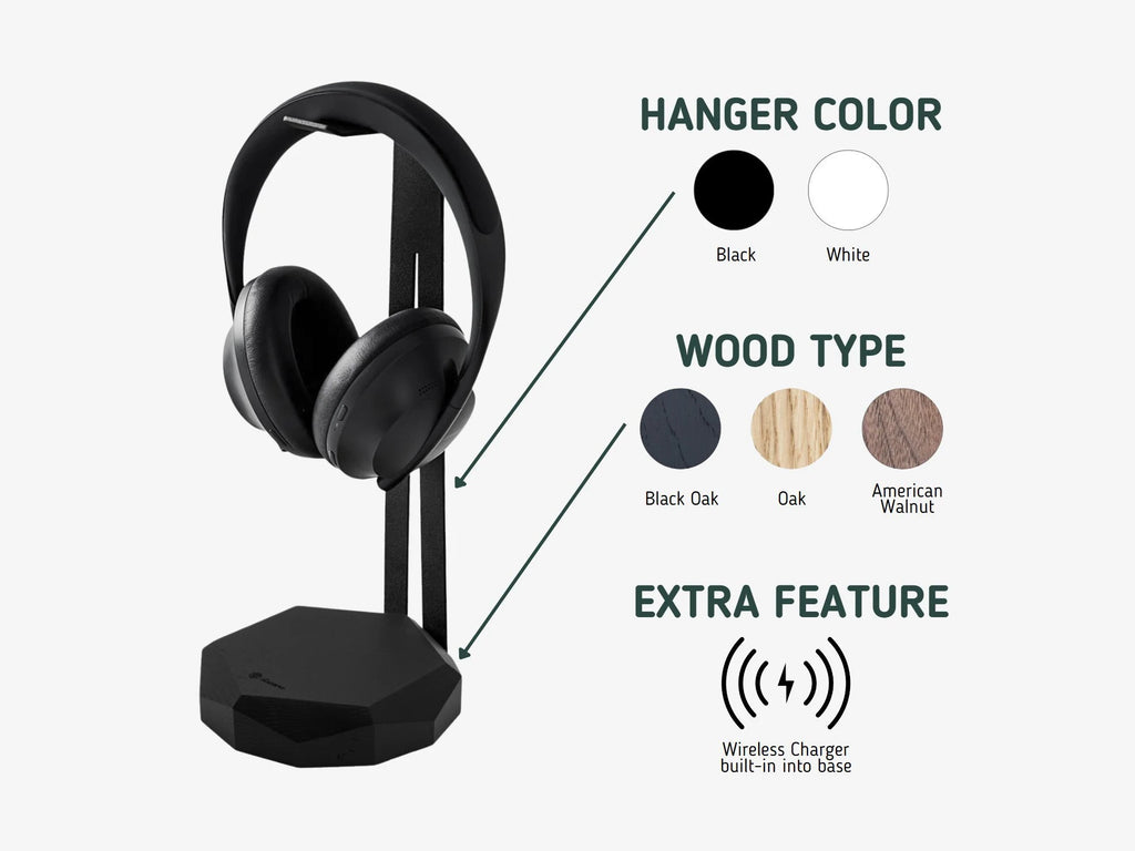 Wooden Headphone Stand, Headphone Holder, Desk Headphone Hanger - Gift for Gamers and Audiophiles. Gaming Headset Stand Made of Walnut