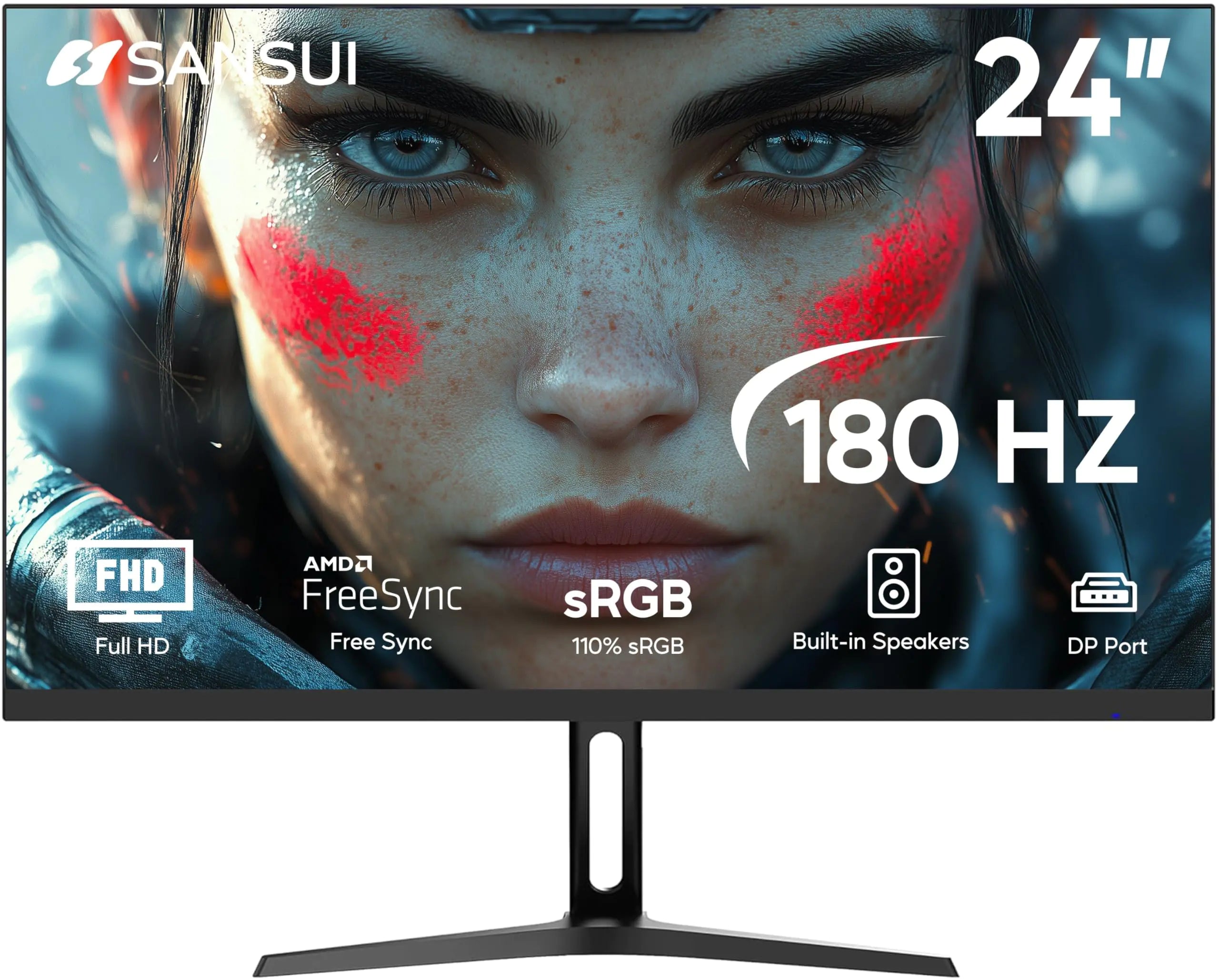 SANSUI 180Hz Monitor 24 inch PC Monitor Computer Monitor IPS FHD 1080p Display Port Monitor with Built-in Speakers sRGB 110% Adaptive Sync HDMIx2 Ports VESA Compatible Tilt AdjustableBlack
