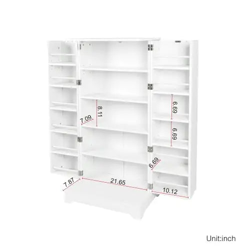 Kitchen Storage Cabinet With Adjustable Shelves, Racks And Doors, Freestanding Kitchen Hutch Cupboard, Buffet Sideboard For Living Room Or Dining Room, White